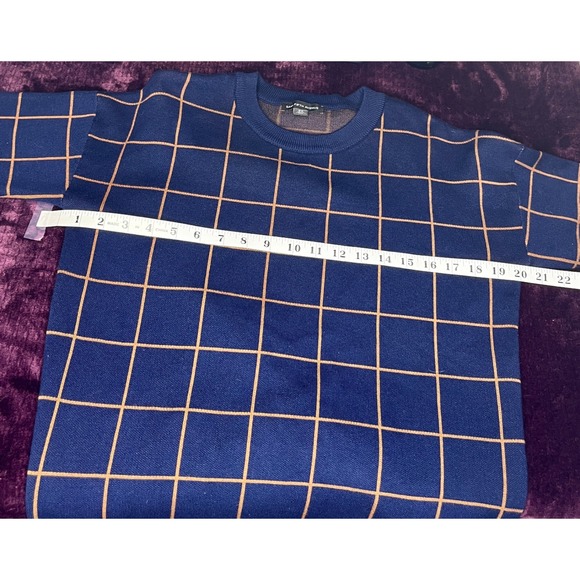 Saks Fifth Avenue Women's Blue Grid Pattern Crew Neck Pullover Sweater,‎ Size M - Picture 6 of 6